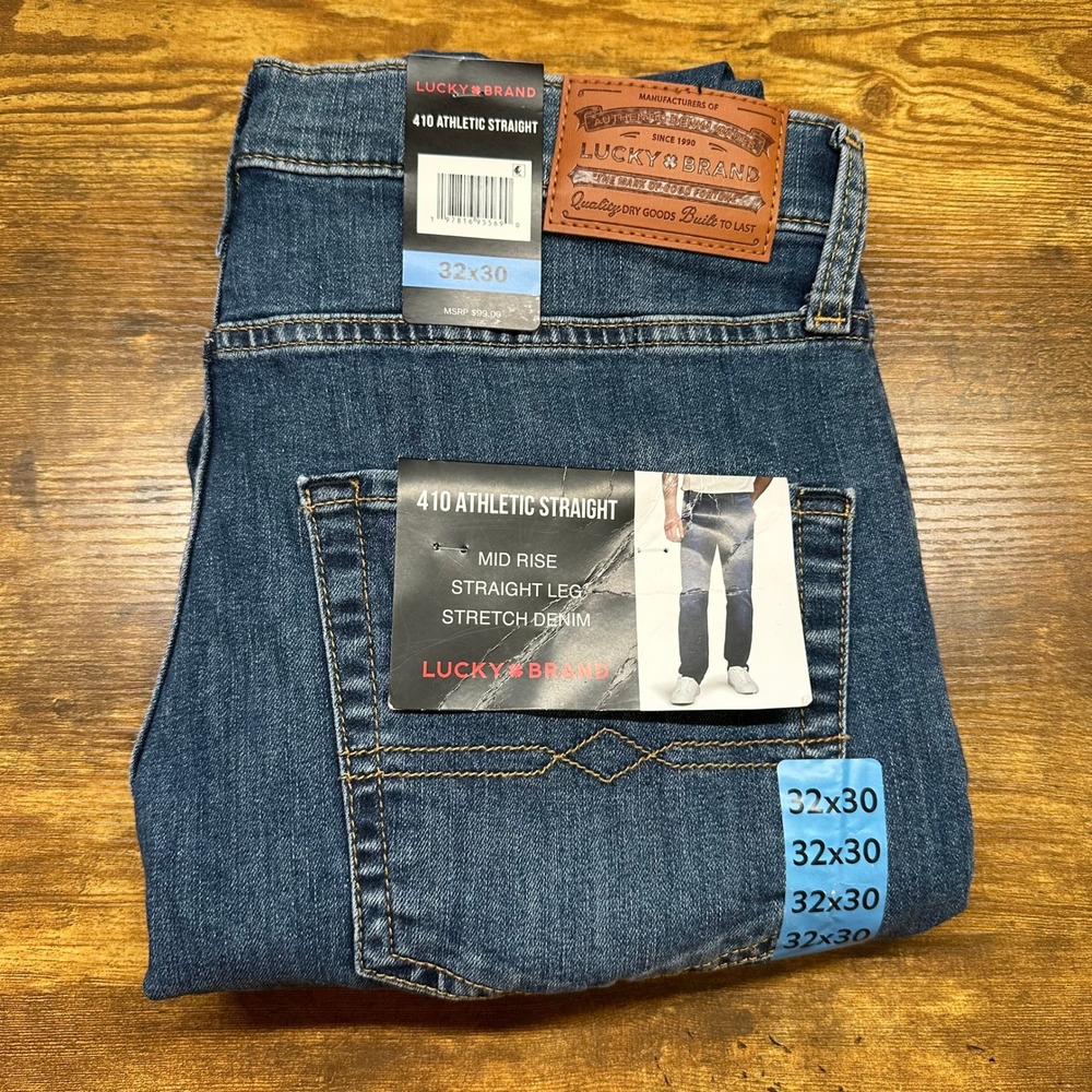 NEW Lucky Brand 410 Athletic Straight Jeans Mens 32x30 Blue Mid Rise Stretch